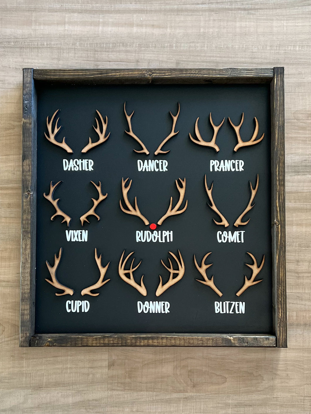 Antler Reindeer list | Framed wood sign