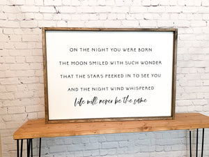 On the night you were born | framed wood sign | Wall art