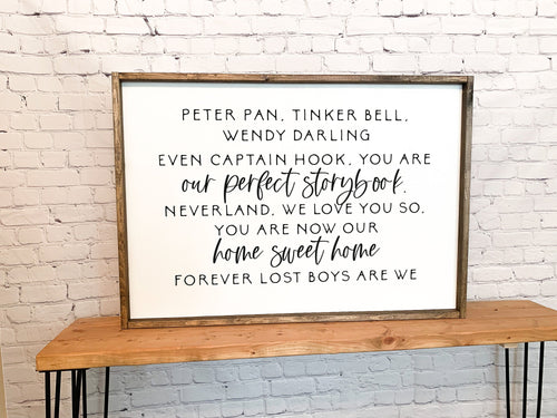 Peter Pan tinker bell Wendy darling | Lost boys | framed wood sign