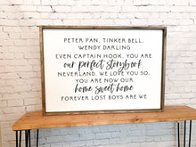 Load image into Gallery viewer, Peter Pan tinker bell Wendy darling | Lost boys | framed wood sign | Wall art