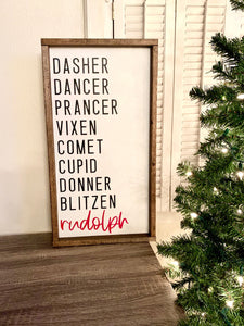 Reindeer list | Rudolph | Holiday Décor | framed wood sign