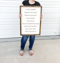 Load image into Gallery viewer, Life is short, break the rules | framed wood sign | Wall art | Living room wall decor