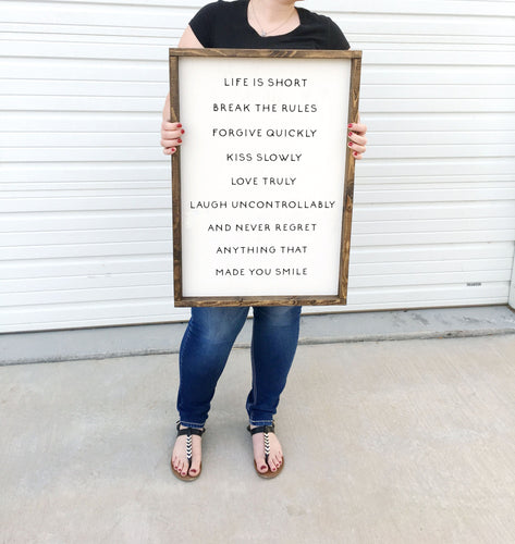 Life is short, break the rules | framed wood sign | Wall art | Living room wall decor