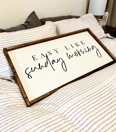 Easy like Sunday morning framed wood sign | Above the bed wall sign | Master bedroom wall decor | Wall art | Above over the bed wall art