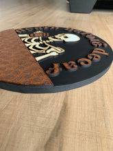 Load image into Gallery viewer, Death before decaf | Coffee Bar sign | Coffee sign | Round wood sign | Coffee lover gift | Wall art