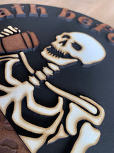 Load image into Gallery viewer, Death before decaf | Coffee Bar sign | Coffee sign | Round wood sign | Coffee lover gift | Wall art