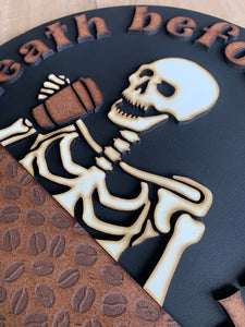 Death before decaf | Coffee Bar sign | Coffee sign | Round wood sign | Coffee lover gift | Wall art