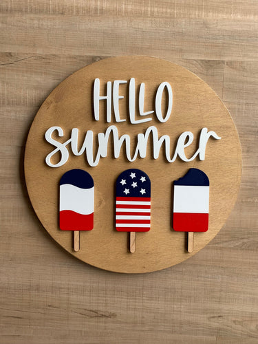 Hello summer | Round wood sign