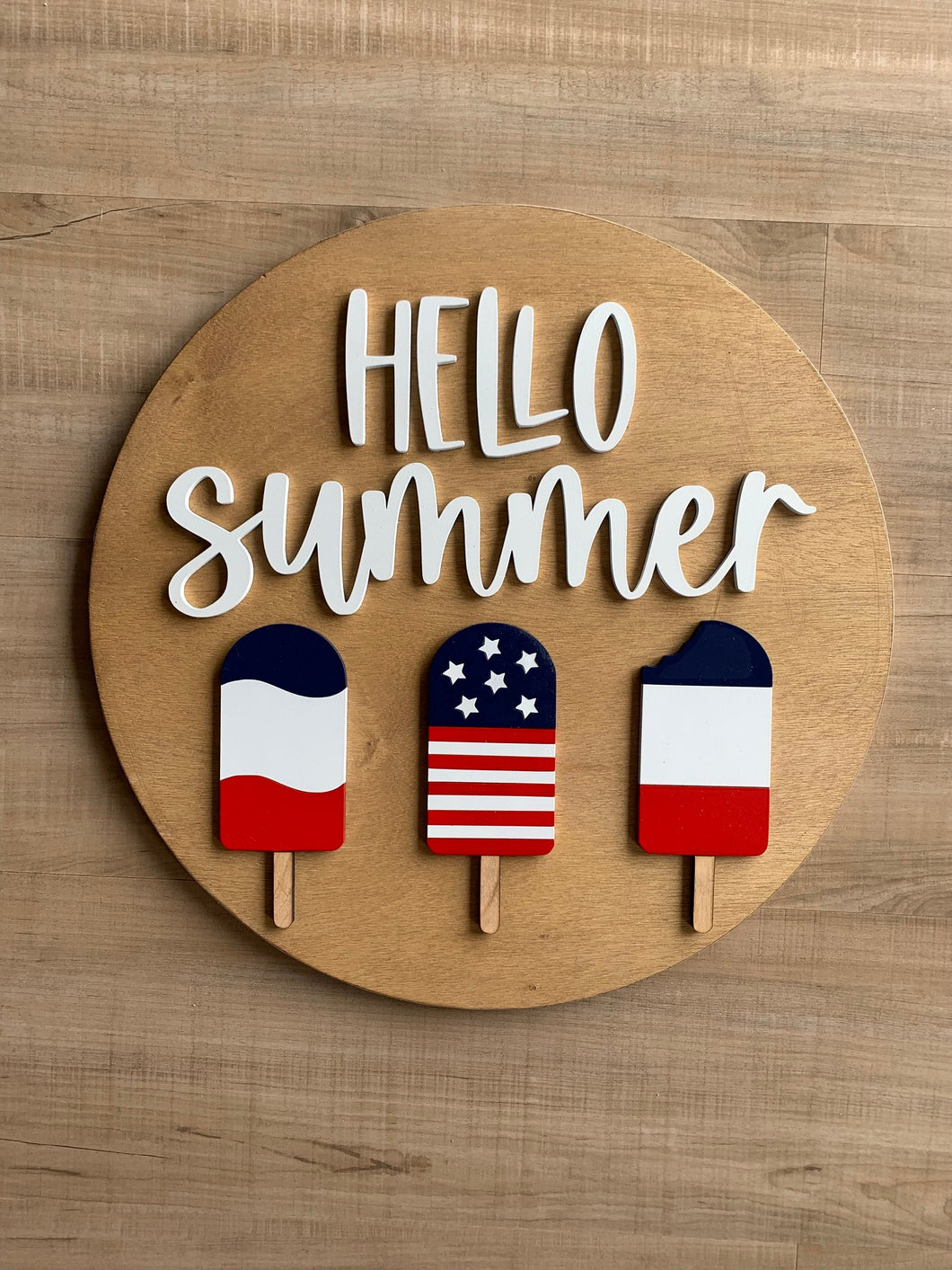 Hello summer | Round wood sign