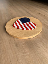 Load image into Gallery viewer, Red white &amp; blue flag heart | Round wood sign | 4th of July decor | Layering sign | Patriotic home decor