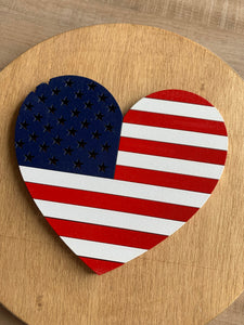 Red white & blue flag heart | Round wood sign | 4th of July decor | Layering sign | Patriotic home decor