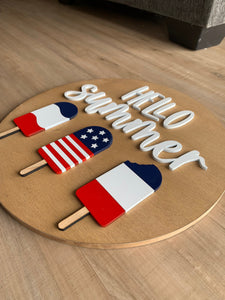 Hello summer | Round wood sign