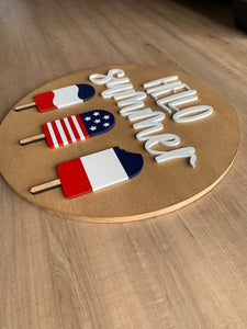Hello summer | Round wood sign