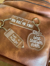 Load image into Gallery viewer, Custom Teacher name keychain | Best teacher ever apple keychain | acrylic | teacher appreciation gift | teacher name gift | New school year