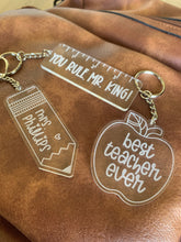 Load image into Gallery viewer, Custom Teacher name keychain | Best teacher ever apple keychain | acrylic | teacher appreciation gift | teacher name gift | New school year