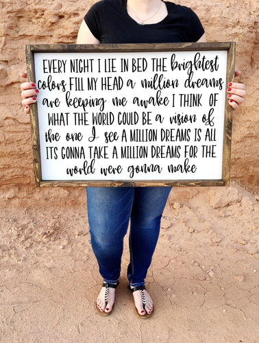 Every night I lie in bed the brightest colors fill my head | Greatest showman | Nursery wall decor | framed wood sign | Wall art