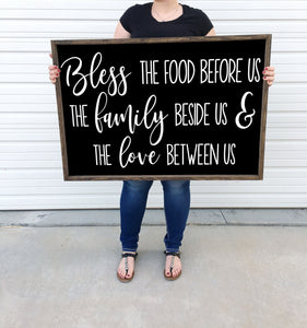 Bless the food before us the family beside us and the love between us amen | framed wood sign | Wall art