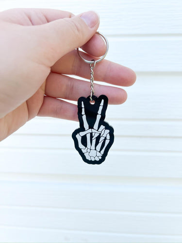 Skeleton peace sign acrylic keychain