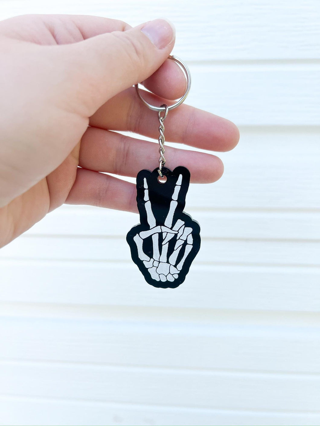Skeleton peace sign acrylic keychain