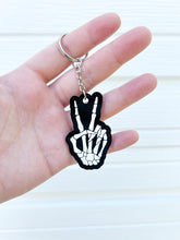 Load image into Gallery viewer, Skeleton peace sign acrylic keychain