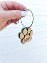 Load image into Gallery viewer, Custom paw print name keychain | Dog paw keychain | personalized cat keychain | Dog lover gift | Dog name keychain