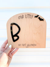 Load image into Gallery viewer, Our little boo footprint sign | My fist Halloween sign | My first holiday | Newborn photography | Holiday milestones
