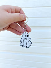 Load image into Gallery viewer, Ghost middle finger acrylic keychain | Halloween spooky season | Gag gift | friend gift funny | Halloween gift | Ghost gift