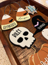 Load image into Gallery viewer, Halloween skull basket name tag | acrylic | keychain