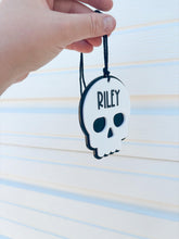 Load image into Gallery viewer, Halloween skull basket name tag | acrylic | keychain