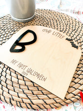 Load image into Gallery viewer, Our little boo footprint sign | My fist Halloween sign | My first holiday | Newborn photography | Holiday milestones