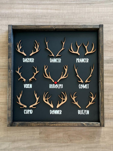 Reindeer list antlers | Rudolph | framed wood sign