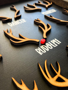 Reindeer list antlers | Rudolph | framed wood sign