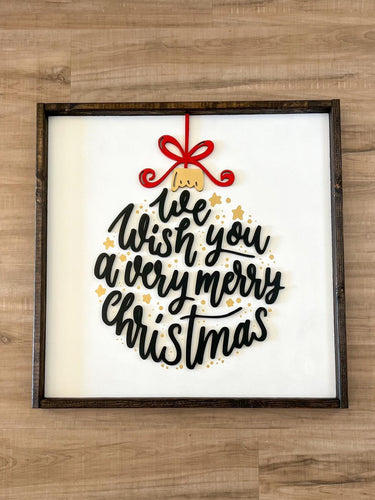 We wish you a merry Christmas | Ornament shape picture | framed wood sign