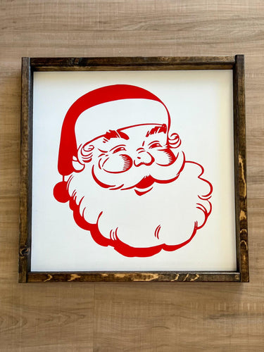 Vintage Santa face picture | framed wood sign