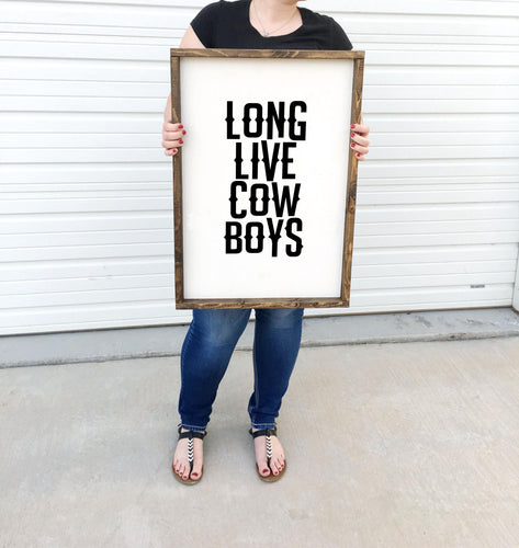 Long live cowboys framed wood sign Western style home decor Kids playroom sign Boys room decor Above over crib Wall art Nursery wall decor