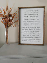 Load image into Gallery viewer, Take time to tickle, take time to love | framed wood sign | Wall art