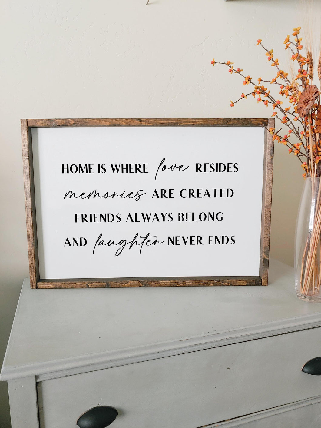 Home is where love resides, and memories are made | framed wood sign | Wall art