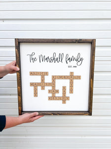 Custom Scrabble Tile Sign for Mother’s Day – Personalized Family Name Wall Decor Gift for Mom | scrabble tile wood sign | Wall art
