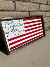 Load image into Gallery viewer, One nation under God flag sign | Patriotic wall decor | 4th of July decor | Summer home decor | seasonal wood framed sign | Wall art