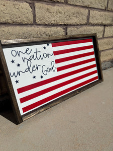 One nation under God flag sign | Patriotic wall decor | 4th of July decor | Summer home decor | seasonal wood framed sign | Wall art
