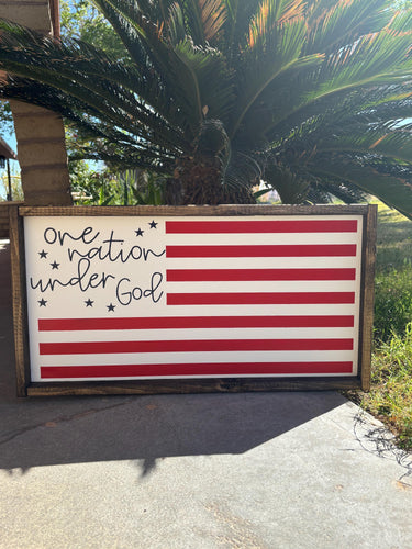 One nation under God flag sign | Patriotic wall decor | 4th of July decor | Summer home decor | seasonal wood framed sign | Wall art