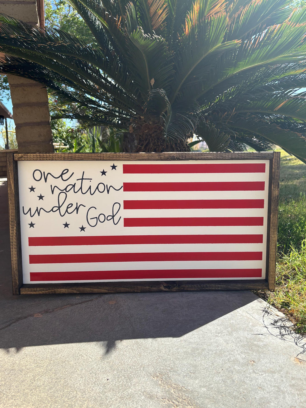 One nation under God flag sign | Patriotic wall decor | 4th of July decor | Summer home decor | seasonal wood framed sign | Wall art