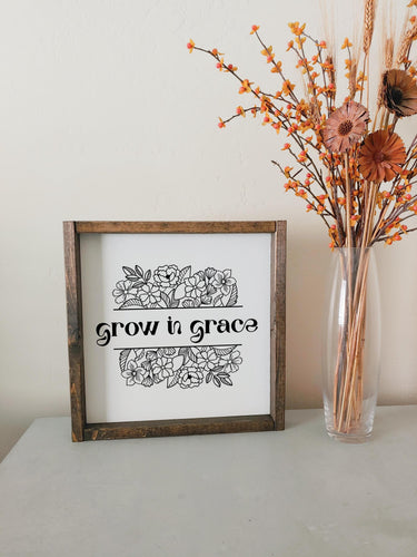 Grow with grace framed wood sign Wall art Above over the bed wall decor | master bedroom wall decor motivational quote uplifting art