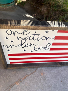 One nation under God flag sign | Patriotic wall decor | 4th of July decor | Summer home decor | seasonal wood framed sign | Wall art