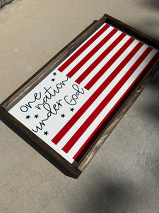 One nation under God flag sign | Patriotic wall decor | 4th of July decor | Summer home decor | seasonal wood framed sign | Wall art