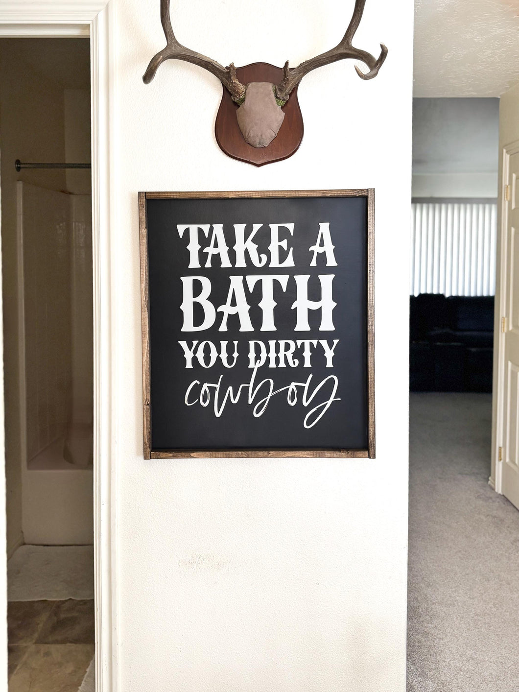 Take a bath you dirty cowboy | framed wood sign | Above toilet over sink wall decor | Western bathroom wall art | country home decor