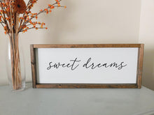 Load image into Gallery viewer, Sweet dreams framed wood sign | Above over the bed Wall art Master bedroom wall decor | Kids room wall decor | Nursery crib sign