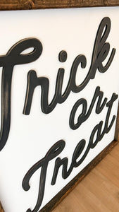 Trick or treat 3d wood framed sign | spooky wall art | Halloween home decor | holiday wall decor