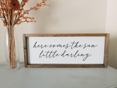 Here comes the sun little darling | framed wood sign | Nursery wall art | kids room home decoration