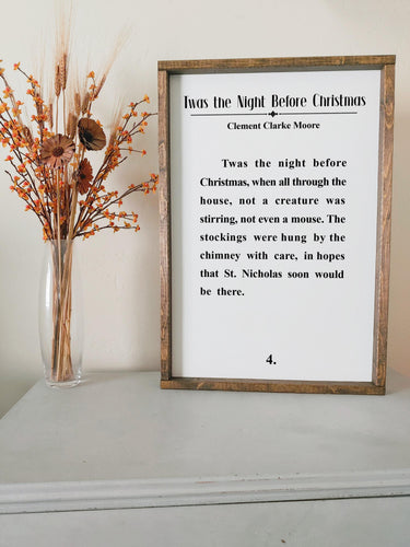 Twas the night before Christmas book page | framed wood sign